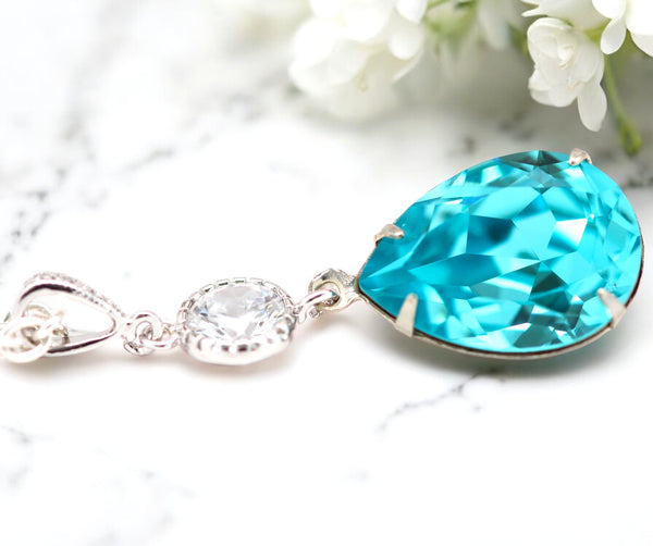 Turquoise Blue Earrings and Necklace Set Bridesmaid Gift Something Blue Jewelry TQ31JS