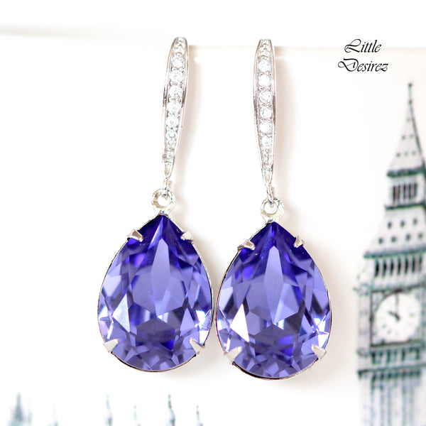 Purple Gold Earrings Tanzanite Earrings Purple Drop Earrings  Crystal Teardrop Lilac Lavender Bridesmaid Gift Bridal Earrings TZ31H