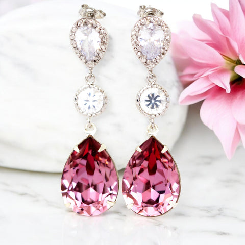 Light Pink Earrings Crystal Earrings Antique Pink Pastel Pink Earrings Bridal Earrings Bridesmaid Long Earrings Blush Pink BP31PC
