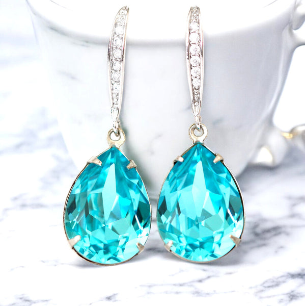 Turquoise Blue Earrings and Necklace Set Bridesmaid Gift Something Blue Jewelry TQ31JS