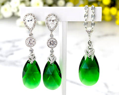 Long Emerald Earrings and Necklace Set Jewelry Set Emerald Jewelry Bridesmaid Gift Dark Green Drop Earrings Forrest Green DM32JS