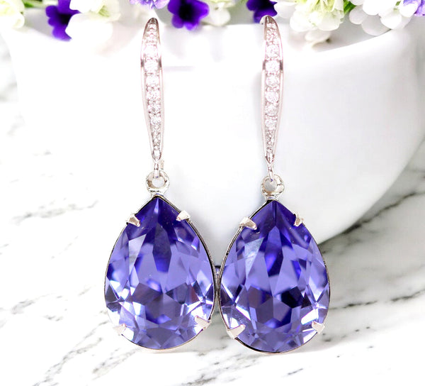 Purple Gold Earrings Tanzanite Earrings Purple Drop Earrings  Crystal Teardrop Lilac Lavender Bridesmaid Gift Bridal Earrings TZ31H