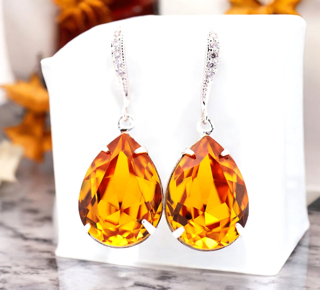 Yellow rhinestone earrings on sale