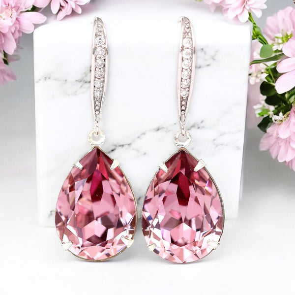 Blush Pink Earrings Antique Pink Crystal Earrings Vintage Pink Earring Mauve Pink Earring Teardrop Earring Bridesmaid Gift BP31H