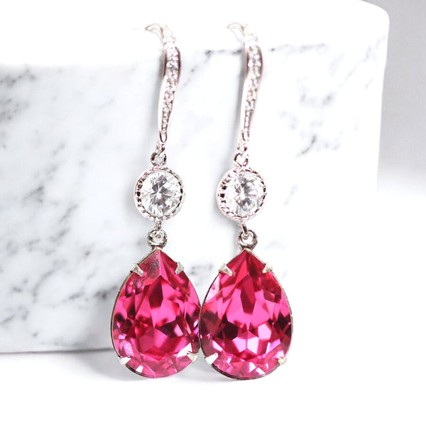 Pink Earrings Fuchsia Earrings Hot Pink Earrings Dark Pink Earrings Bridal Bridesmaid Earrings Deep Pink Earrings RP31HC
