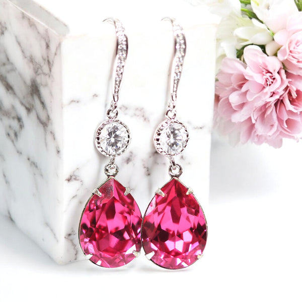 Pink Earrings Fuchsia Earrings Hot Pink Earrings Dark Pink Earrings Bridal Bridesmaid Earrings Deep Pink Earrings RP31HC
