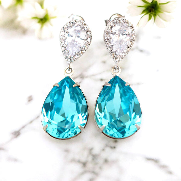 Blue Crystal Drop Earrings Blue Earrings Turquoise Earrings Wedding Jewelry TQ31P