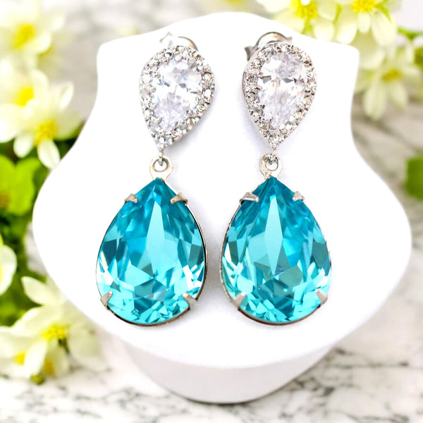 Blue Crystal Drop Earrings Blue Earrings Turquoise Earrings Wedding Jewelry TQ31P