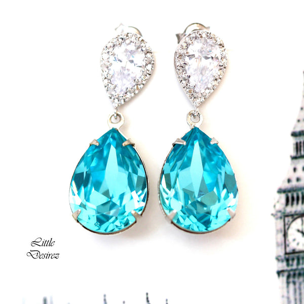 Blue Crystal Drop Earrings Blue Earrings Turquoise Earrings Wedding Jewelry TQ31P