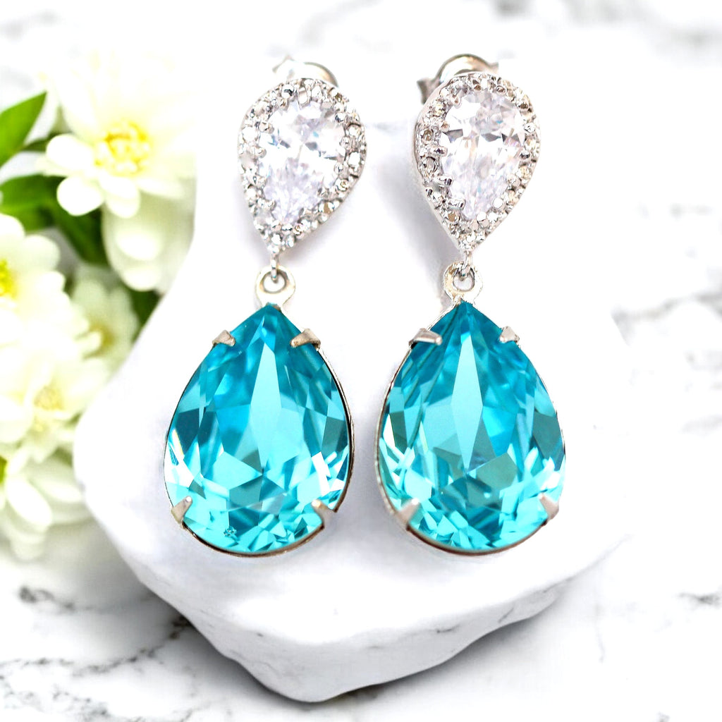 Blue Crystal Drop Earrings Blue Earrings Turquoise Earrings
