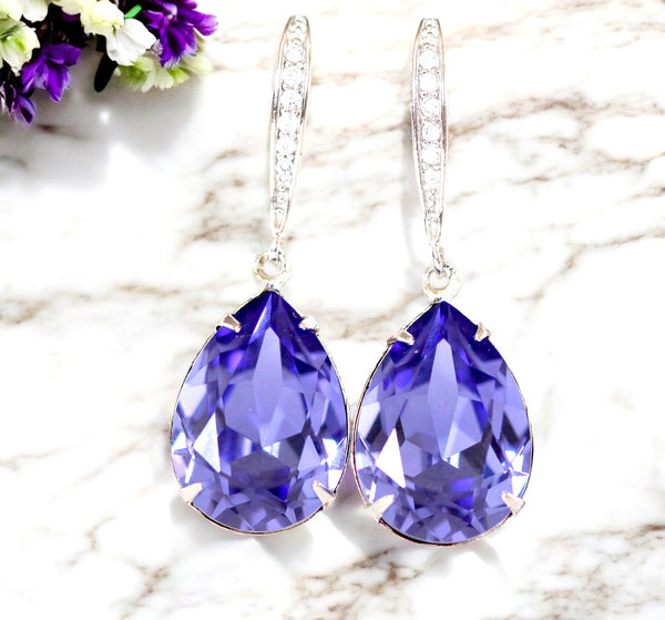 Purple Gold Earrings Tanzanite Earrings Purple Drop Earrings  Crystal Teardrop Lilac Lavender Bridesmaid Gift Bridal Earrings TZ31H