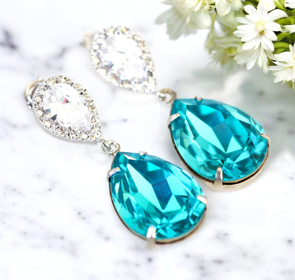 Blue Crystal Drop Earrings Blue Earrings Turquoise Earrings Wedding Jewelry TQ31P
