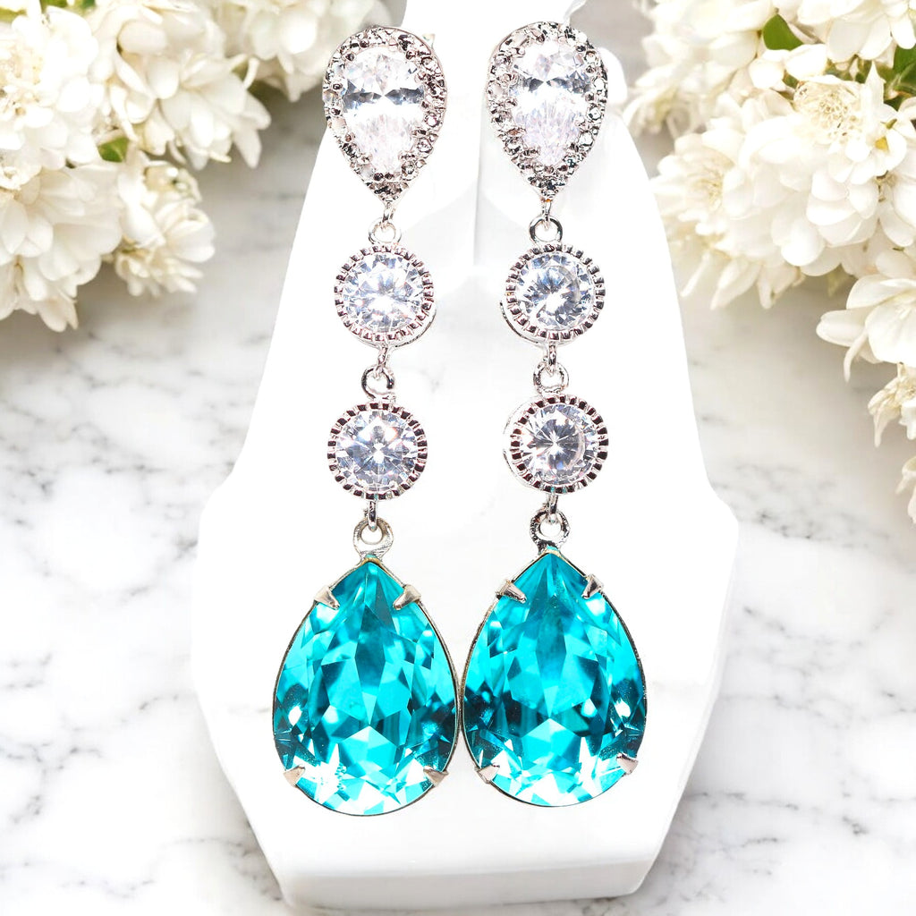 Long Blue Earrings Turquoise Earrings Blue Wedding Earrings Bridal