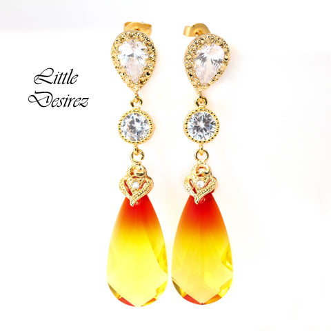 Yellow & Red Earrings Fire Opal Teardrop Crystal Statement Earrings Bridal Earrings Bridesmaid Earring Sparkly Earring FO33PC