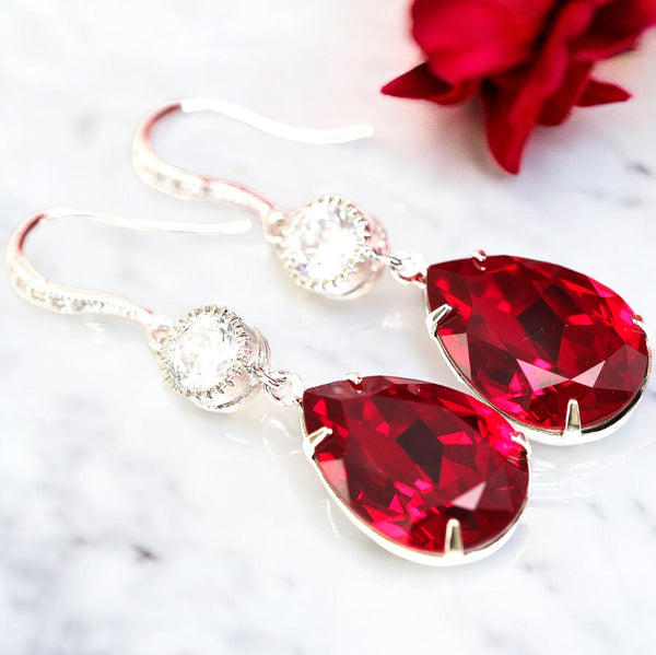 Red Earrings Red Jewelry Holiday Jewelry Dark Red Earrings Garnet Ruby Crimson SI31HC