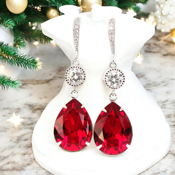 Red Earrings Red Jewelry Holiday Jewelry Dark Red Earrings Garnet Ruby Crimson SI31HC