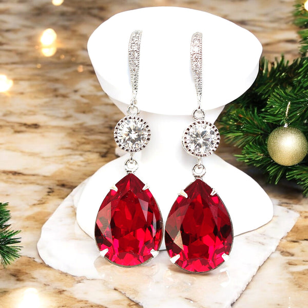 Red Earrings Red Jewelry Holiday Jewelry Dark Red Earrings Garnet Ruby Crimson SI31HC