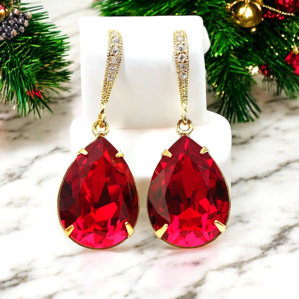 Red Gold Earrings Dark Red Earrings Deep Red Earrings Crimson Earrings Bridesmaids Earrings Sparkly Wedding Earrings SI31H