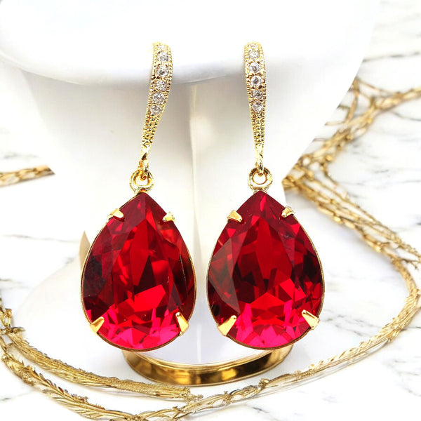 Red Gold Earrings Dark Red Earrings Deep Red Earrings Crimson Earrings Bridesmaids Earrings Sparkly Wedding Earrings SI31H