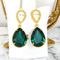 Emerald Earrings Green Earrings Gold Earrings Dark Green Bridesmaid Earrings Bridal Earrings Emerald Wedding Jewelry Holiday Jewelry EM31P