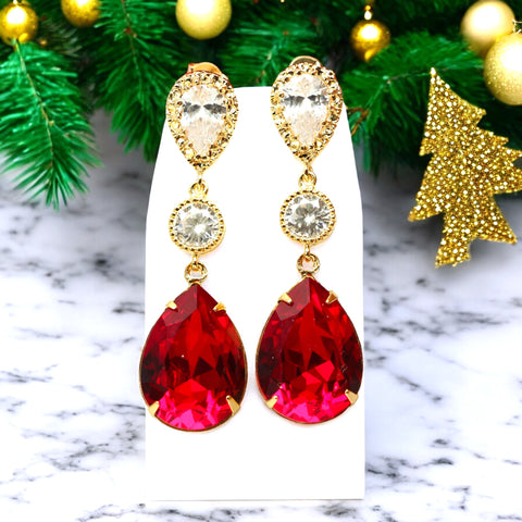 Red Gold Earrings Earrings Crystal Earrings Dark Red Earrings Crimson Earrings Dark Red Earrings Red Jewelry Sparkly SI31PC