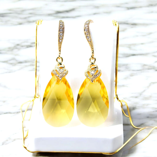 Yellow Earrings Sunflower Lemon Zest Canary Yellow Sunshine Yellow Bridesmaid Earrings Light Topaz Crystal Gold Earring LT32H