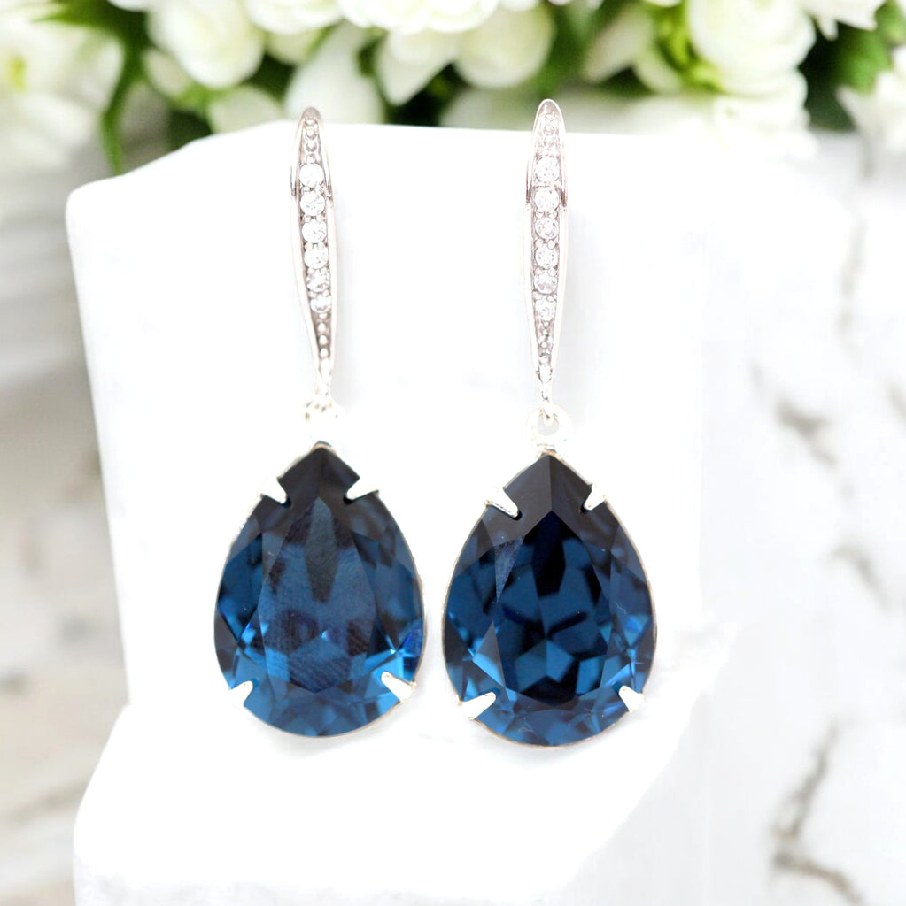 Navy blue diamond earrings on sale