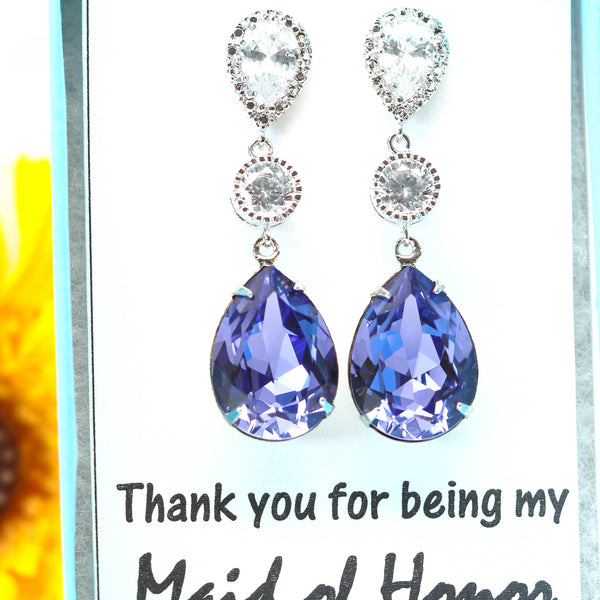 Purple Earrings Bridal Earrings  Crystal Tanzanite Purple & Gold Earrings Bridesmaids Earrings Cubic Zirconia Earrings TZ31PC