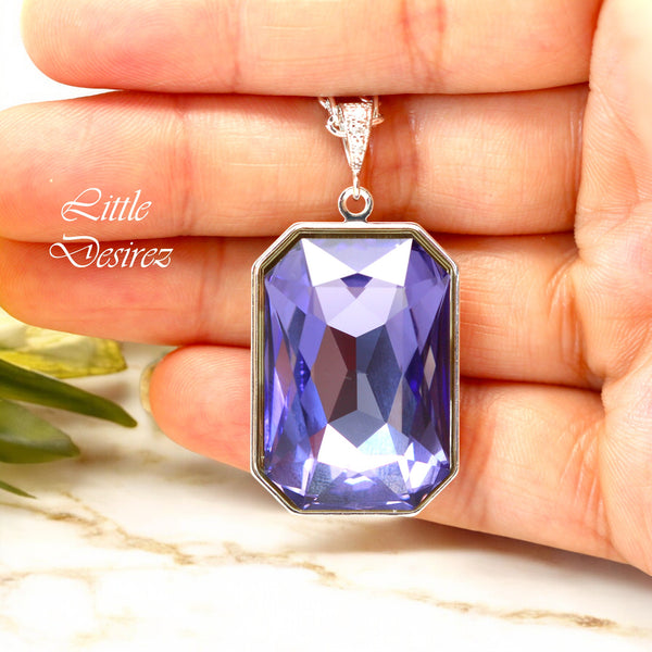Purple Necklace Large Pendant Lavender Necklace Swarovski Crystal Emerald Cut Stone TZ41N