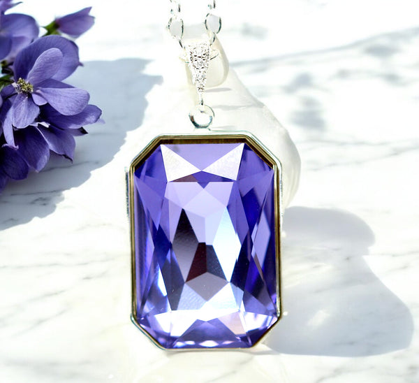 Purple Necklace Large Pendant Lavender Necklace Swarovski Crystal Emerald Cut Stone TZ41N