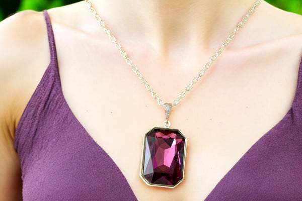 Amethyst Necklace Purple Necklace Layering Necklace Large Pendant Long Necklace Statement Jewelry AM41N