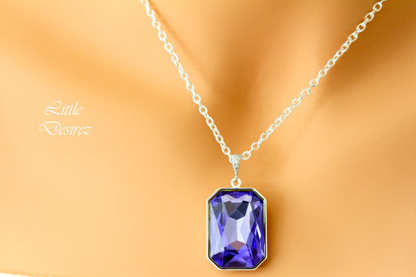 Purple Necklace Large Pendant Lavender Necklace Swarovski Crystal Emerald Cut Stone TZ41N