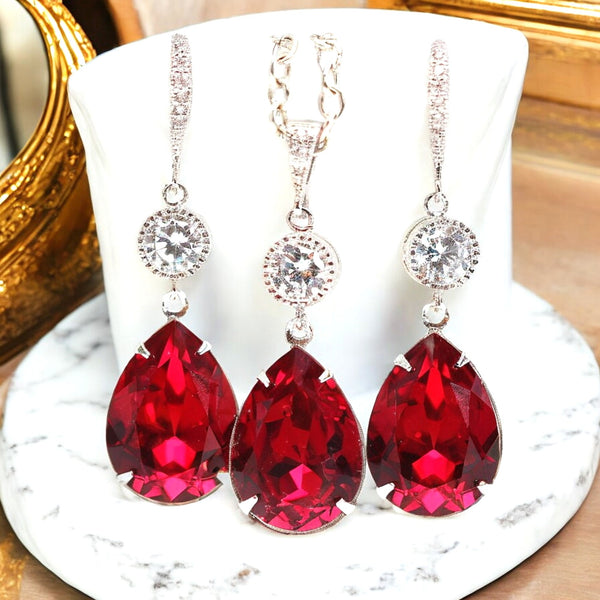 Red Necklace Crystal Pendant Necklace Siam Necklace Ruby Necklace Garnet Necklace Bridal Party Jewelry Holiday Jewelry SI31N