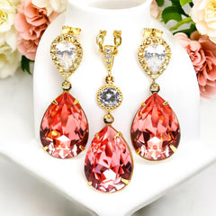 Coral Earrings & Necklace Set Peach Earrings 16k Gold Plated Bridesmaid Gift CO31JS