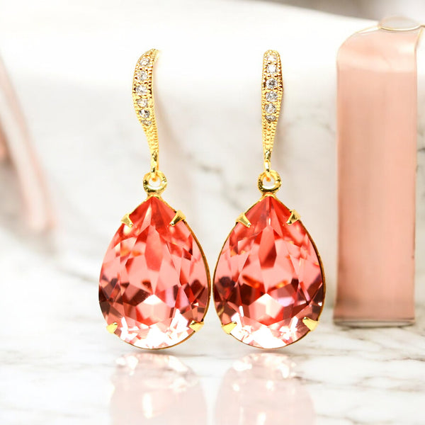 Coral Earrings Peach Gold Earrings Earrings 16k Gold Plated Bridesmaid Gift Wedding Earrings Beach Wedding Jewelry CO31H