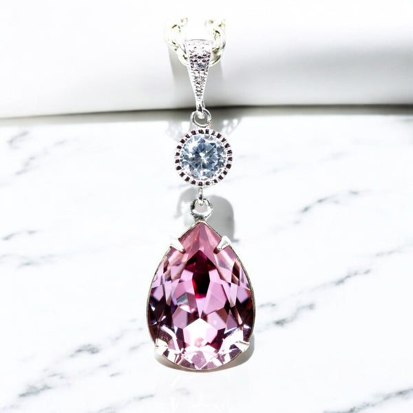 Blush Pink Necklace Bridesmaid Gift Crystal Antique Pink Light Pink Necklace Pastel Pink Necklace Vintage Pink Pendant BP31N