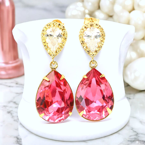 Pink Earrings Bridesmaid Earrings Crystal Earrings Bridal Earrings Rose Pink Earrings Bridesmaid Gift Magenta Fuchsia Dangle Earrings RP31P