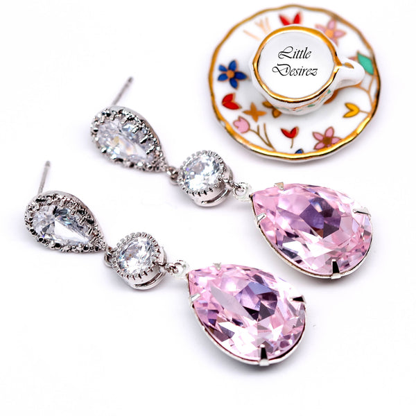 Light Pink Earrings Pastel Pink Earrings Soft Pink Earrings  Crystal Cubic Zirconia Sterling Silver Bridal Bridesmaid Gift RO31PC