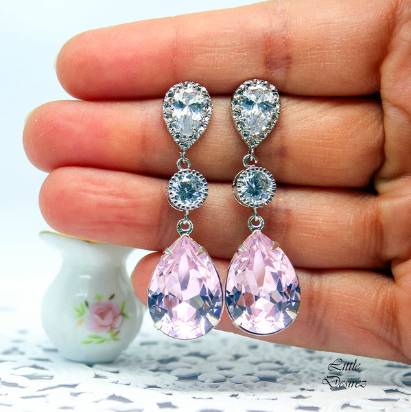 Light Pink Earrings Pastel Pink Earrings Soft Pink Earrings  Crystal Cubic Zirconia Sterling Silver Bridal Bridesmaid Gift RO31PC
