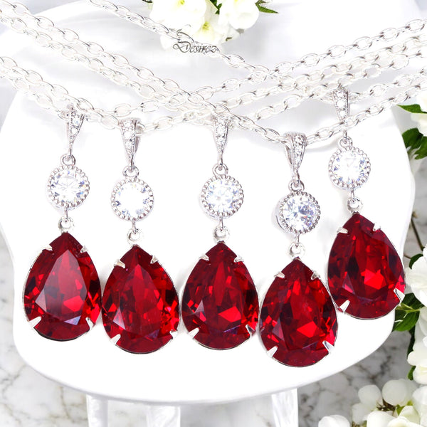 Red Necklace Crystal Pendant Necklace Siam Necklace Ruby Necklace Garnet Necklace Bridal Party Jewelry Holiday Jewelry SI31N