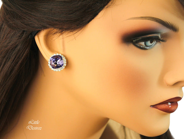 Purple Stud Earrings Tanzanite Earrings  Earrings Wedding Earrings Bridesmaid Gift Rhinestone Stud Earrings Square Earrings TZ50S