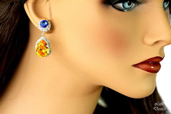 Swarovski Crystal Earrings Vintage Chandelier Earrings Rhinestone Yellow Earrings LT31DD