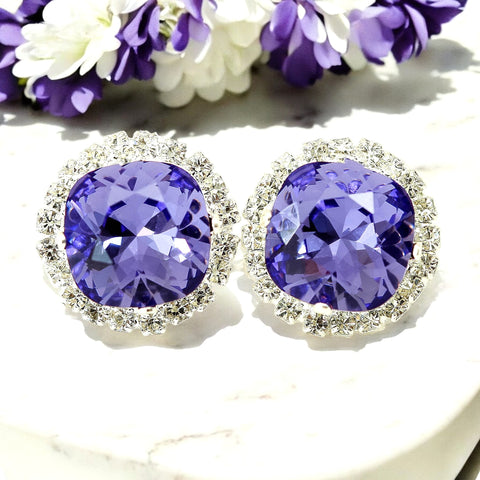 Purple Stud Earrings Tanzanite Earrings  Earrings Wedding Earrings Bridesmaid Gift Rhinestone Stud Earrings Square Earrings TZ50S