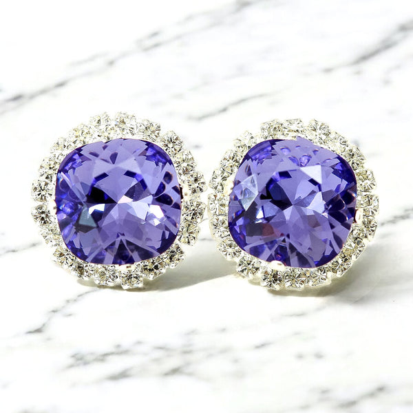 Purple Stud Earrings Tanzanite Earrings  Earrings Wedding Earrings Bridesmaid Gift Rhinestone Stud Earrings Square Earrings TZ50S
