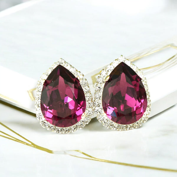 Purple Earrings Amethyst Crystal Earrings Halo Earrings Swarovski Purple Crystal Earrings Bridal Earrings Bridesmaids Gift Earrings AM31S