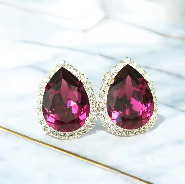 Purple Earrings Amethyst Crystal Earrings Halo Earrings Swarovski Purple Crystal Earrings Bridal Earrings Bridesmaids Gift Earrings AM31S