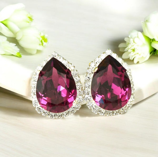 Purple Earrings Amethyst Crystal Earrings Halo Earrings Swarovski Purple Crystal Earrings Bridal Earrings Bridesmaids Gift Earrings AM31S