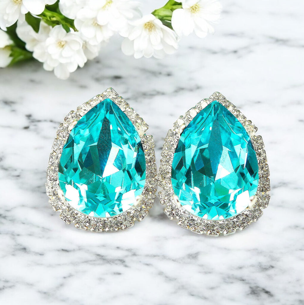 Stud Earrings Turquoise Earrings Blue Rhinestone Earrings Halo Earring Little Desirez Jewelry