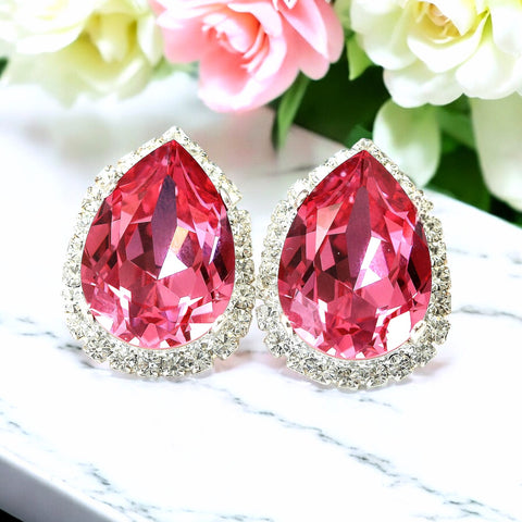 Pink Earrings Stud Earring Post Earrings Pear Earrings Crystal Earrings Bridesmaid Gift RP31S