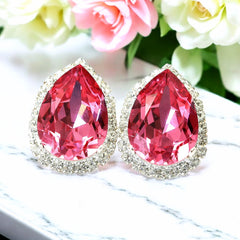 Pink Earrings Stud Earring Post Earrings Pear Earrings Crystal Earrings Bridesmaid Gift RP31S